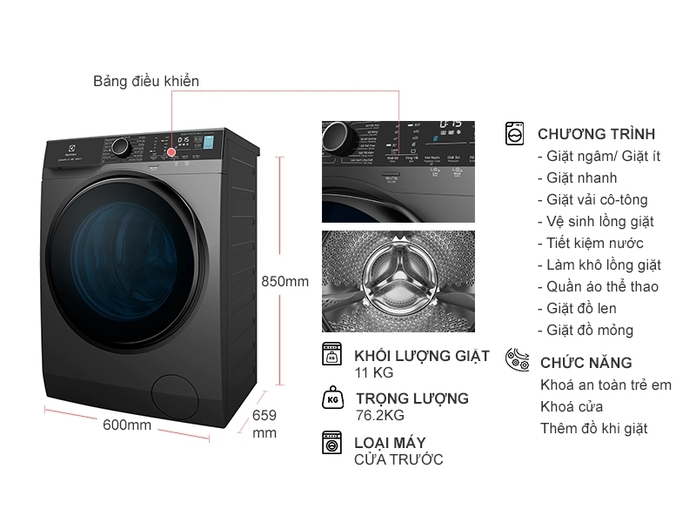 Máy giặt Electrolux Inverter 11 kg EWF1141R9SB