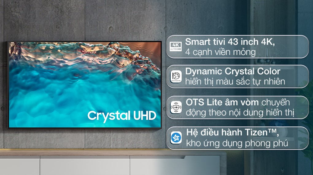 Tivi Samsung Smart  Crystal UHD 43 inch 4K Model: UA43BU8000